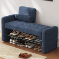 104cm Entryway Bench with Shoe Storage, Upholstered Blue Modern Seat