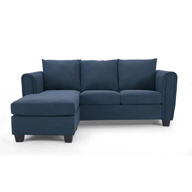 Blue Cord 3 Seater Sofa With Chaise Reversible Cushions Deep Seat UK Made