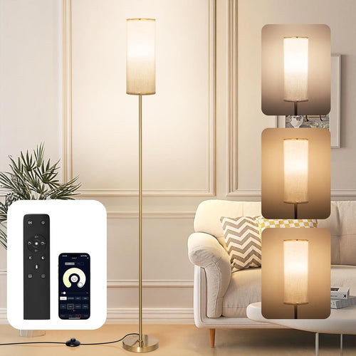Modern Floor Lamp with Remote App Control Dimmable Reading Light Gold