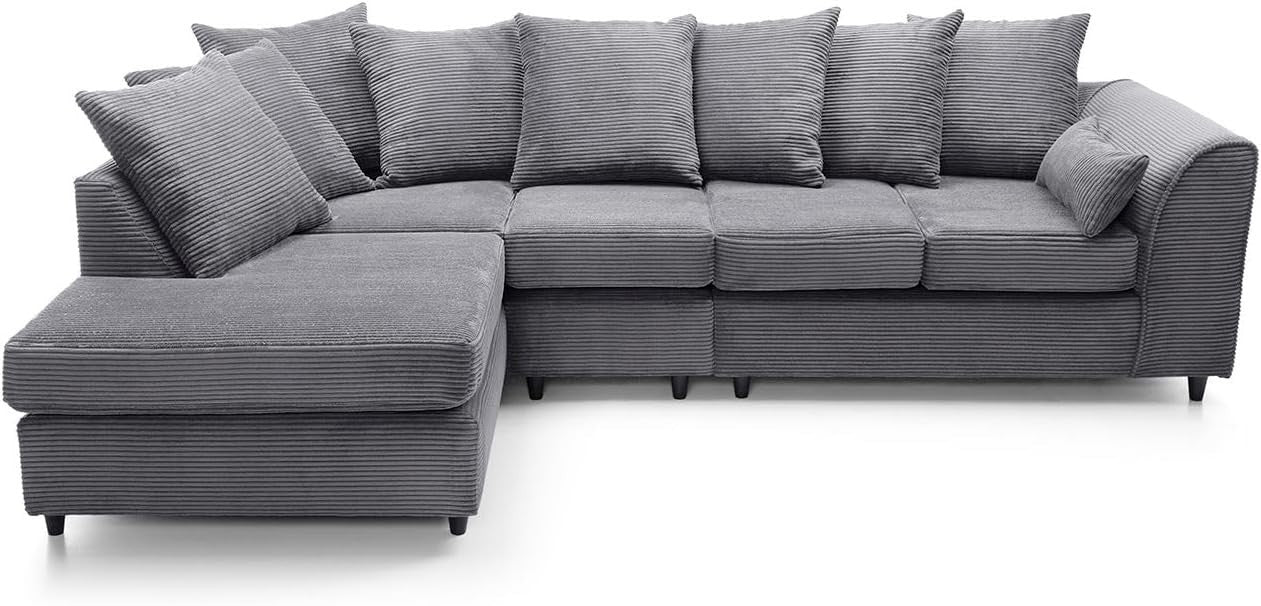 Luxury Jumbo 5-Seater L-Shape Sofa Grey Scatter Back Cushions Armrest