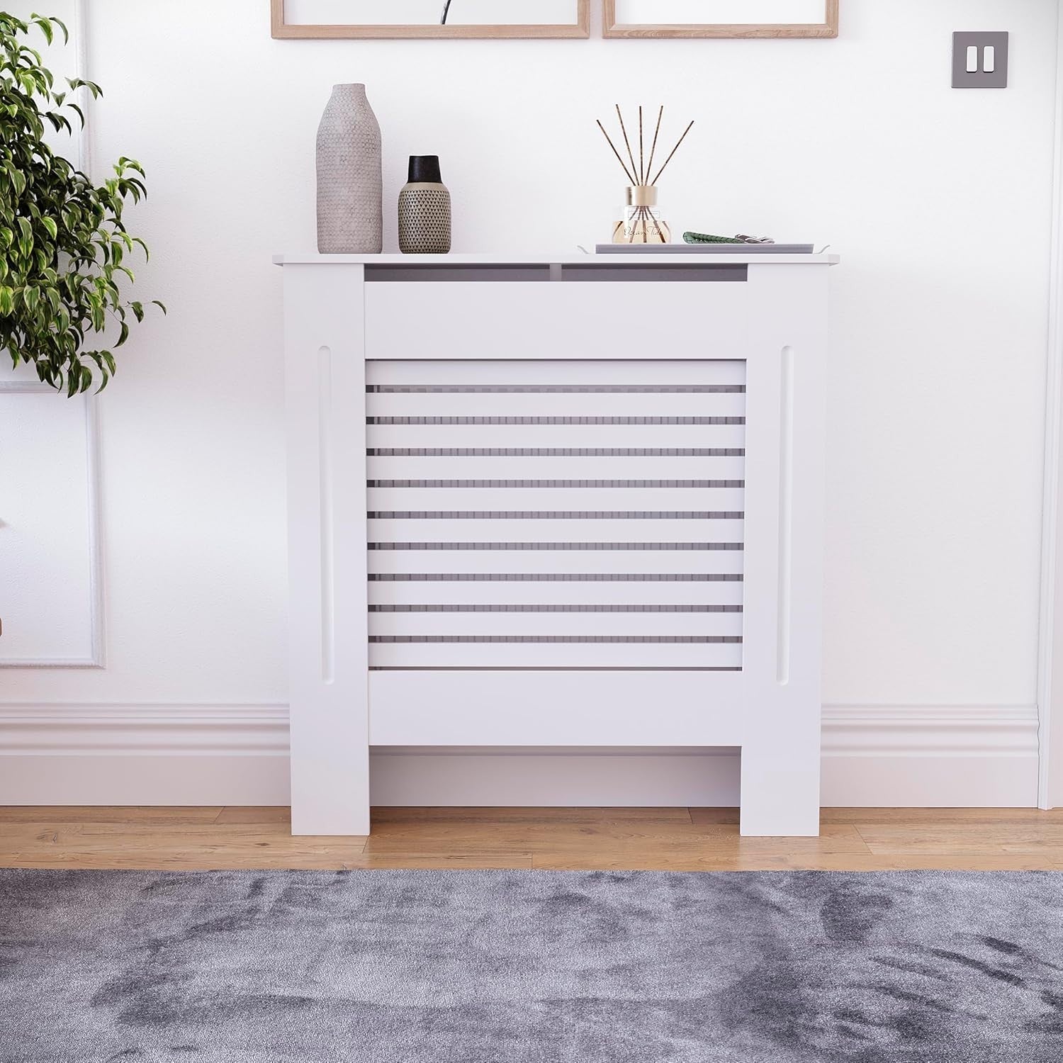 Small White Radiator Cover Modern MDF Painted Cabinet Space Saving Design