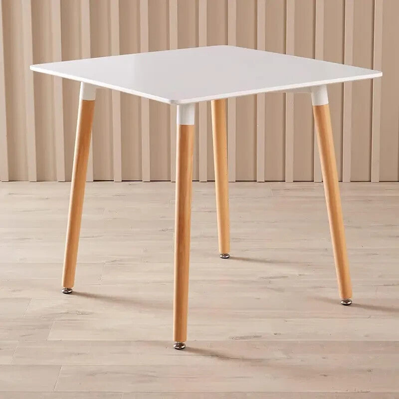 4 Seater Dining Table Set 80cm White Top with Grey Padded Chairs Wood Legs