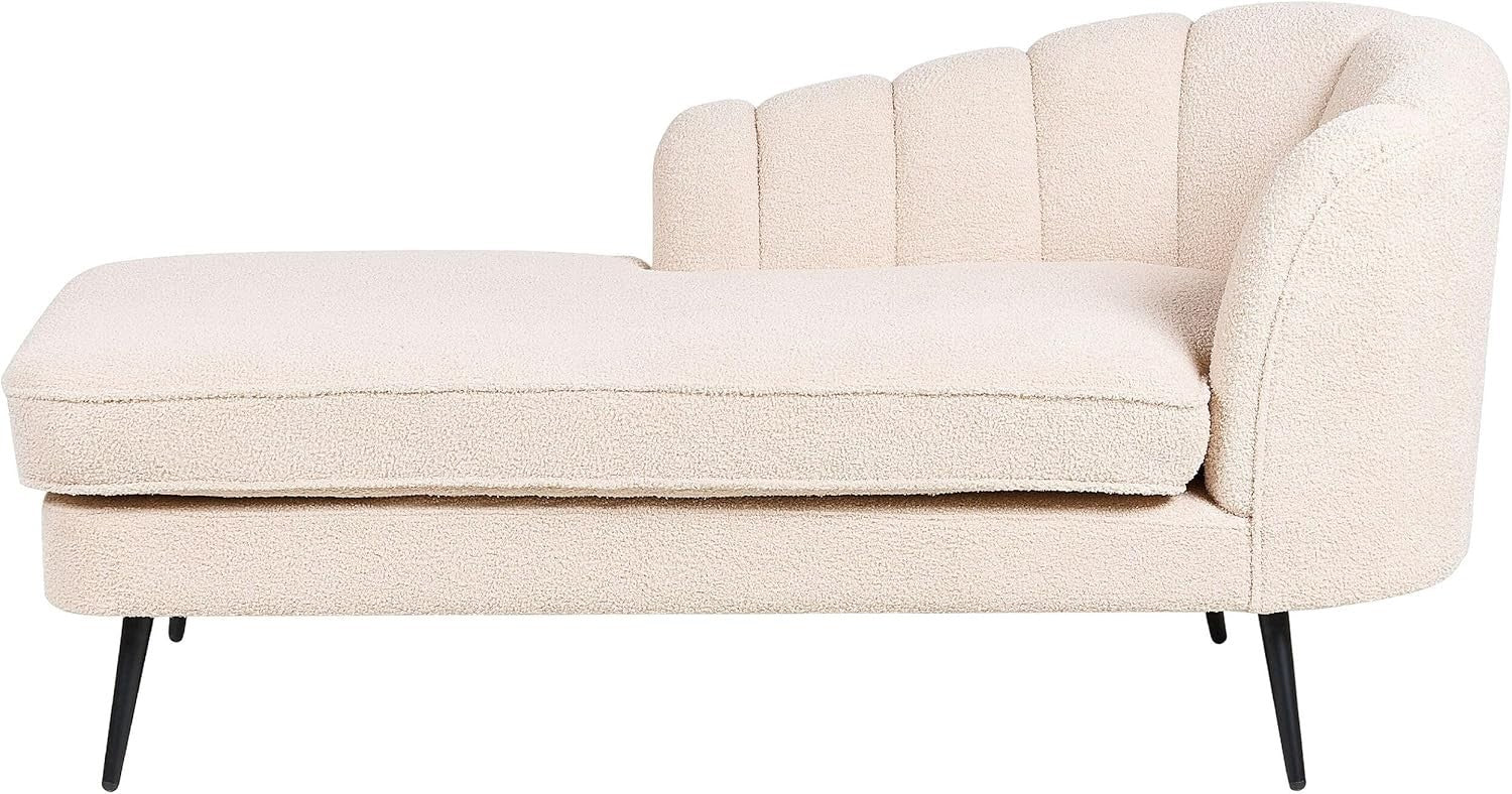 Modern Beige Boucle Right-Hand Chaise Lounge with Black Metal Legs & Soft Uphols
