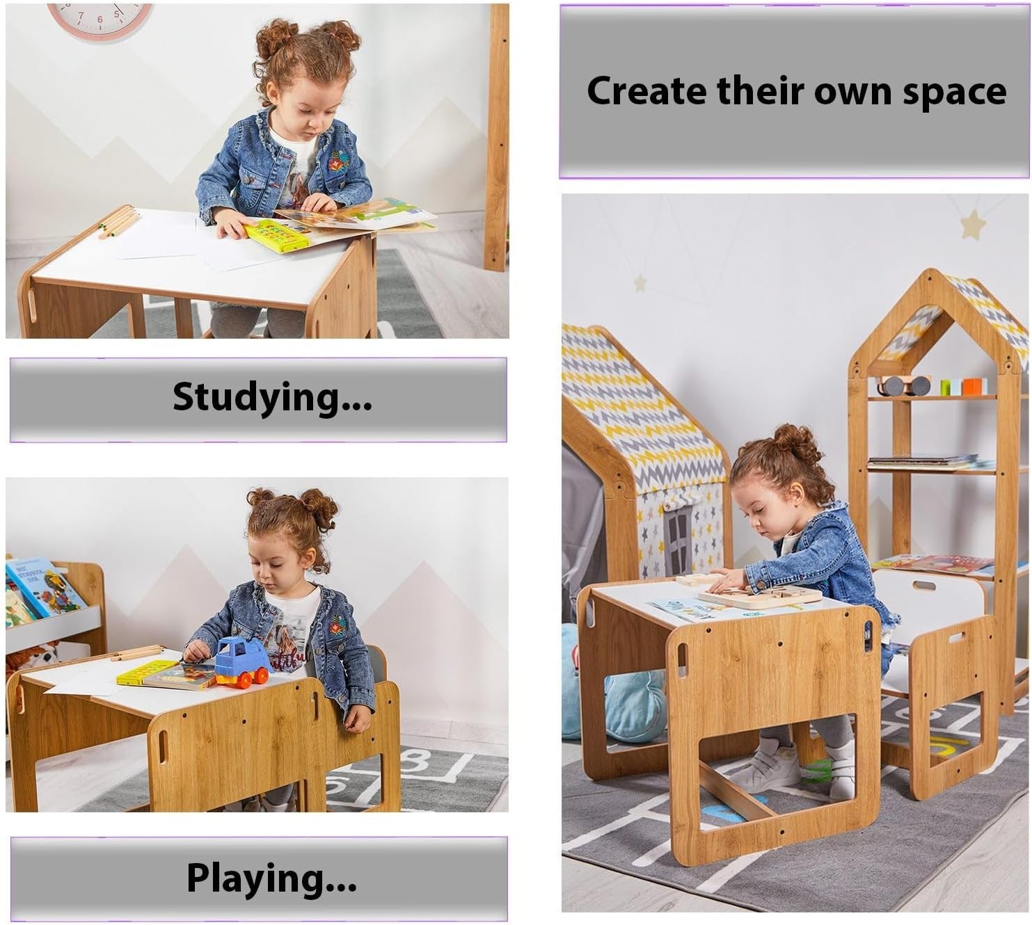 Toddler Kids Table & Chair Set MDF Natural Wood-Look, Safe Durable Play