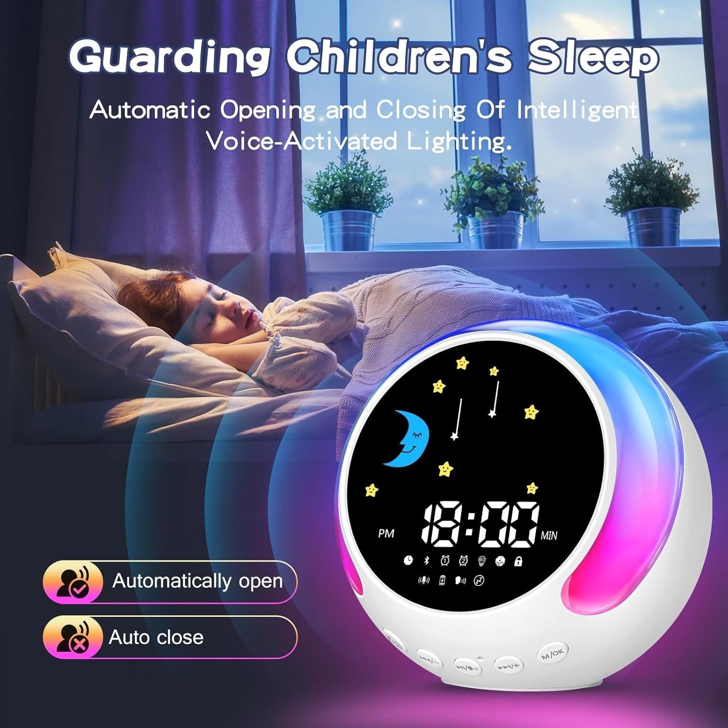 Kids Sleep Trainer Alarm Clock Bluetooth RGB Night Light OK to Wake Sunrise