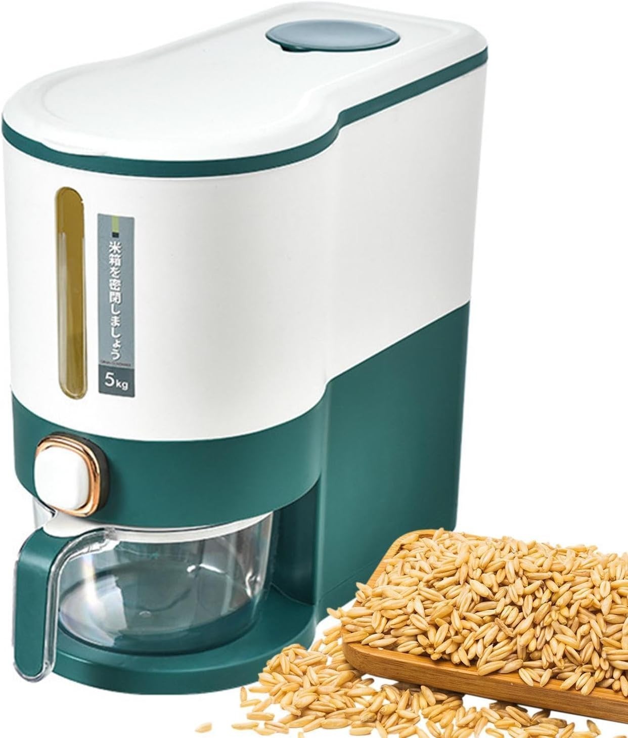 5KG 10KG Press Rice Dispenser with Measuring Cup Grain Storage Bin