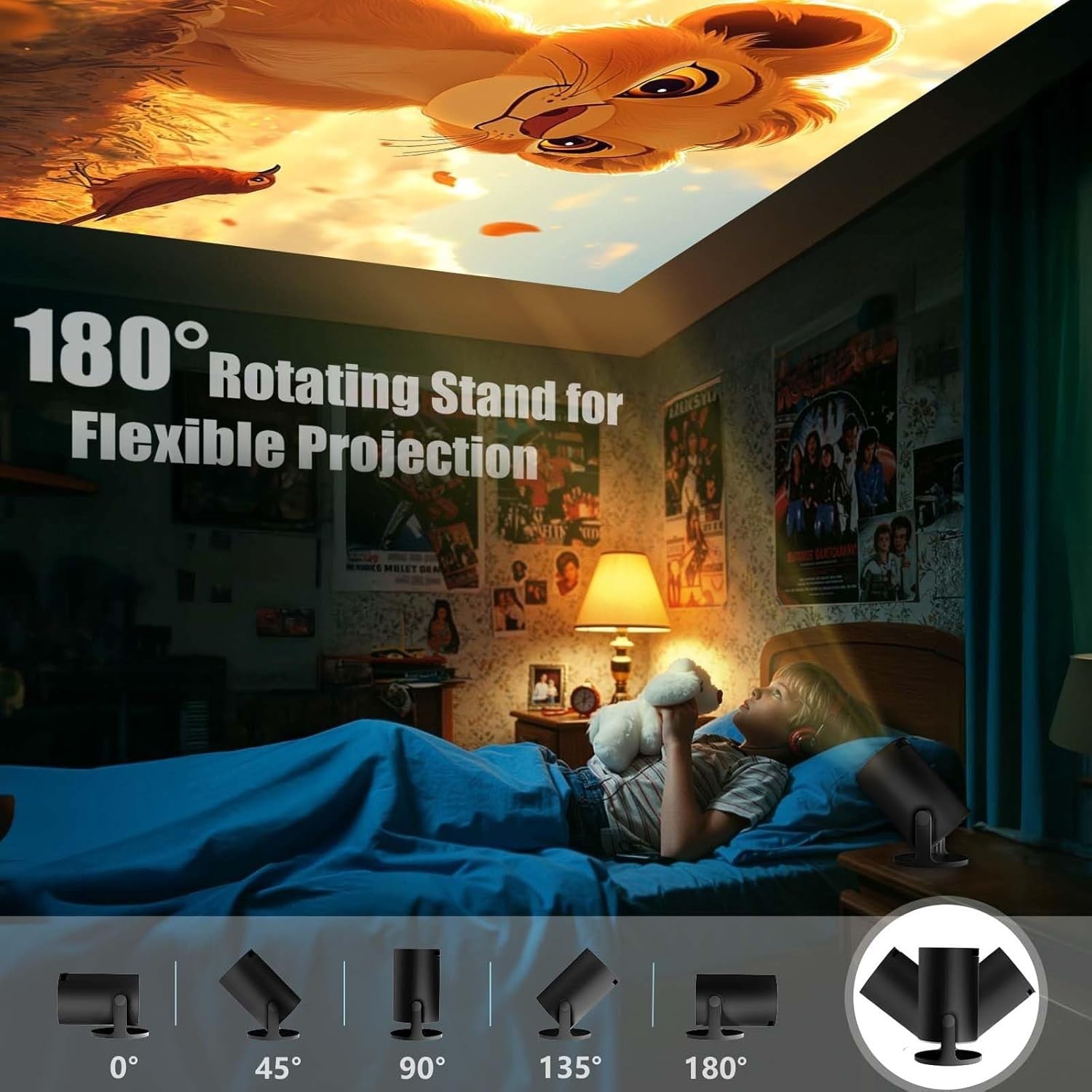Portable Android Projector WiFi6 Bluetooth 18000L 1080P Ceiling Ready