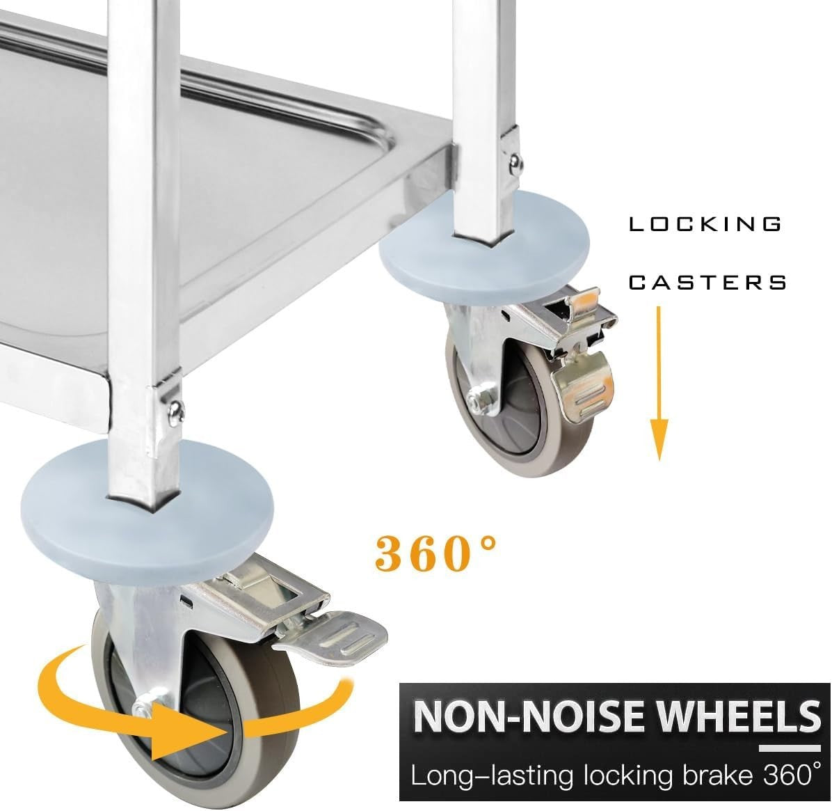 3 Tier Stainless Steel Catering Trolley 95cm Heavy Duty Cart