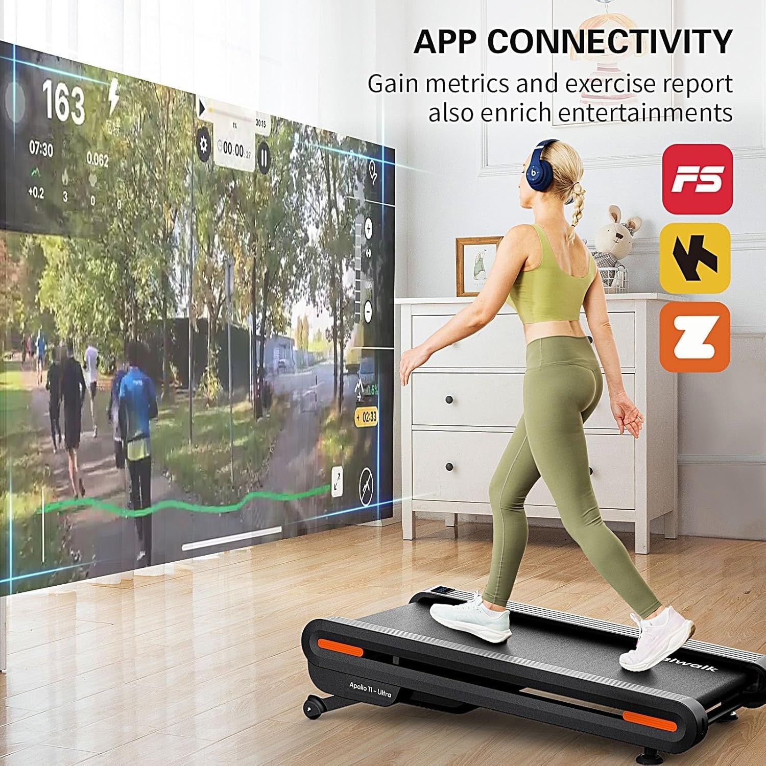 Under Desk Treadmill 110x46cm Full Deck Walking Pad Auto Incline Home Office