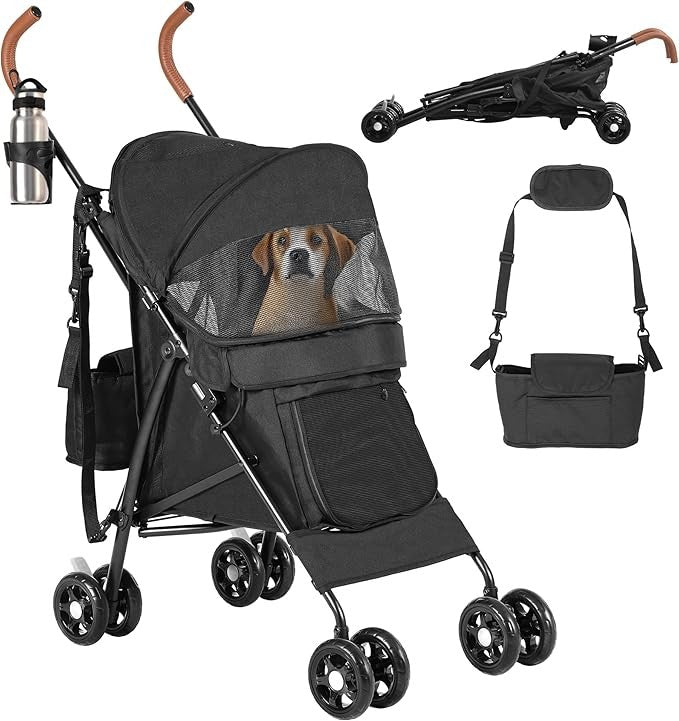 Dog Stroller Foldable Pet Pushchair 4 EVA Wheels Travel Pram Medium Dogs 22kg