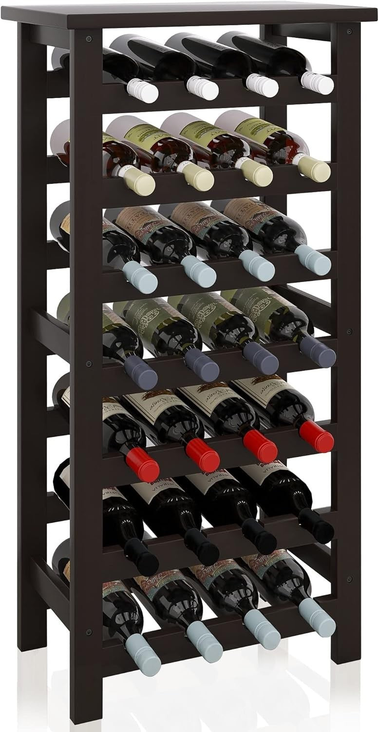 28 Bottle Wine Rack Freestanding Bamboo Shelf Storage 7 Tier Stand