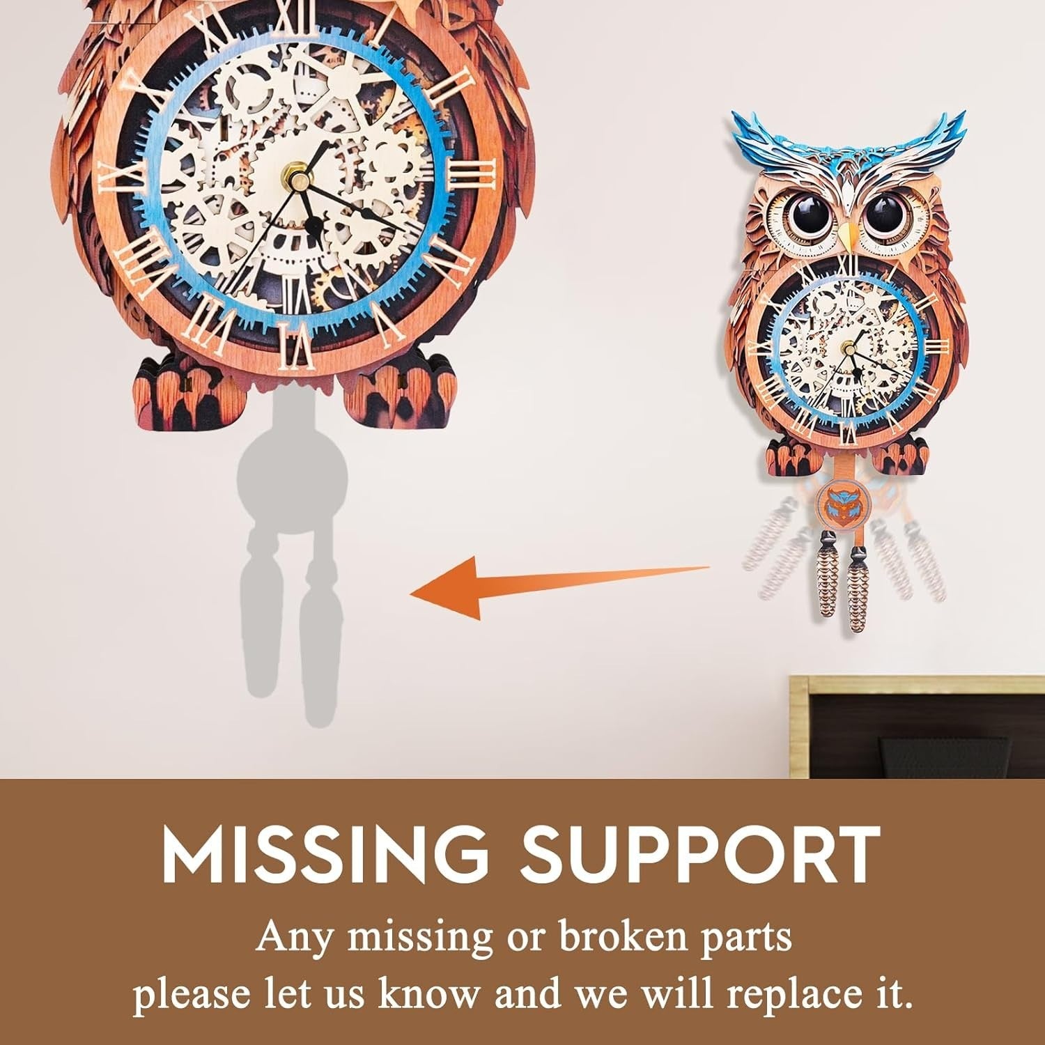 3D Owl Clock Puzzle Wooden Wall Art Timepiece DIY Home Decor Gift