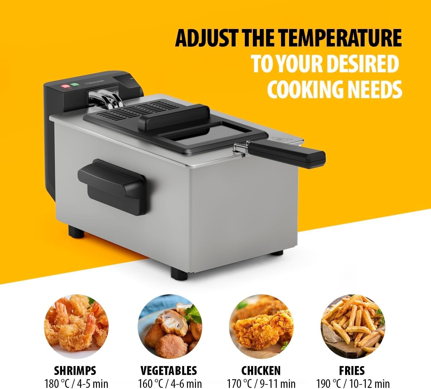3L Stainless Steel Deep Fat Fryer 2000W Cool Zone Viewing Window