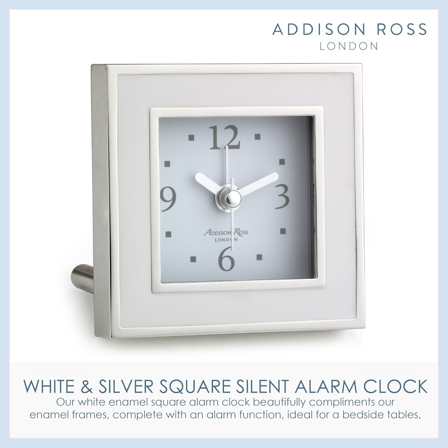 Silent Sweep Alarm Clock White Square Enamel Bedside Desk Home Decor