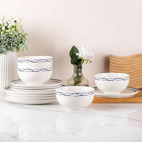 12pc Porcelain Dinnerware Set Plates Bowls Reactive Glaze Service for 4