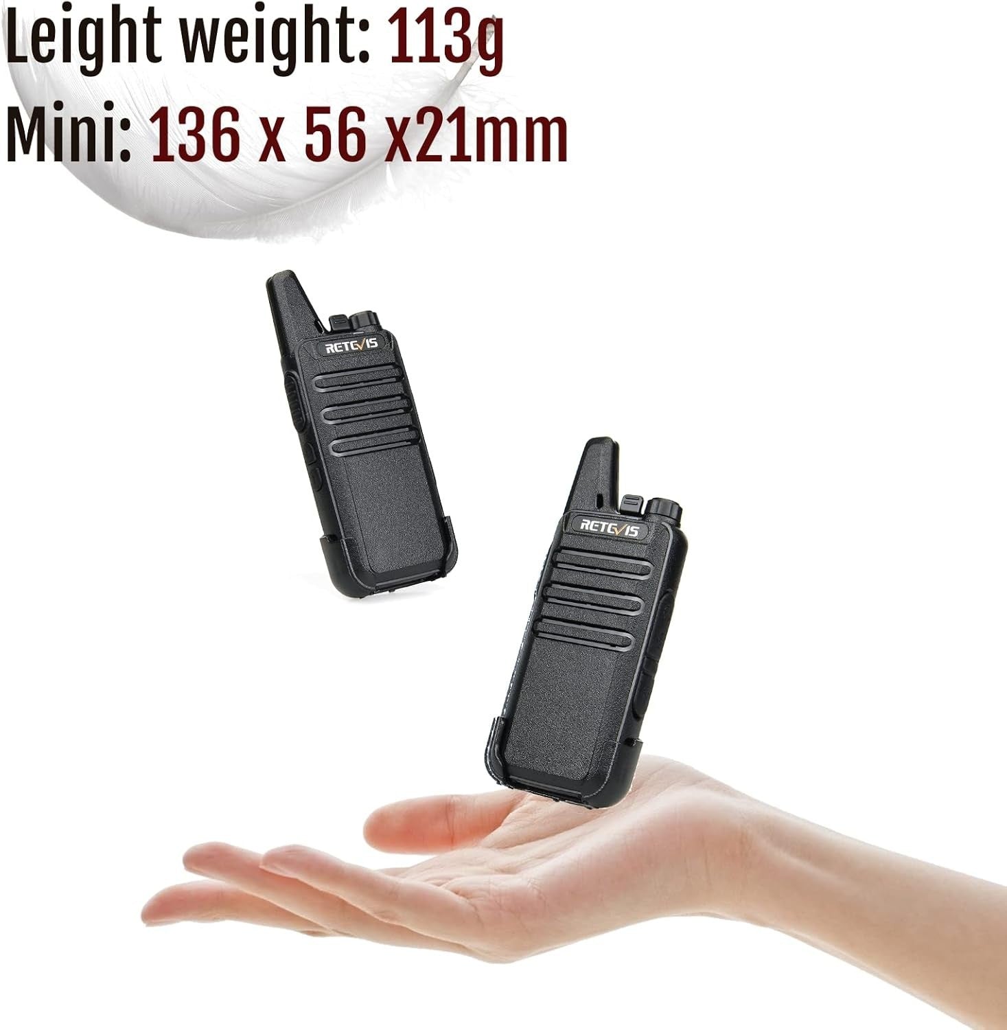 Mini Walkie Talkies PMR446 Rechargeable VOX w Headset 2 Pairs Black