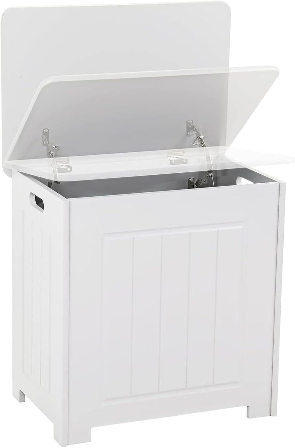 White Laundry Storage Cabinet with Lid Wooden Bathroom Hamper Bin