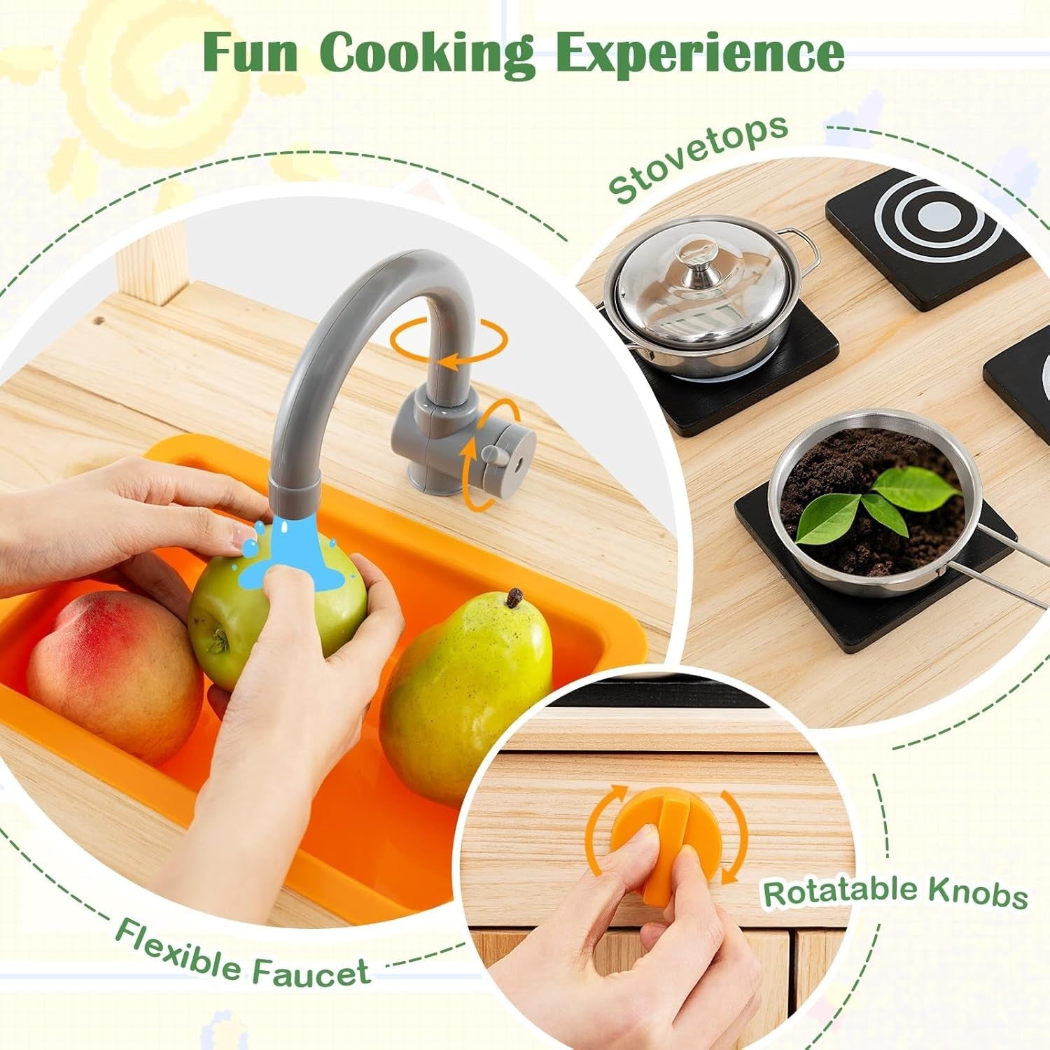 Outdoor Mud Kitchen Kids Wooden Playset Canopy Sink Stove Toy