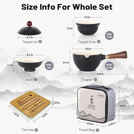 Portable Gongfu Tea Set 360° Rotating Teapot Infuser Travel Kit Black