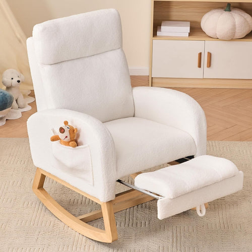 Rocking Chair w/ Footrest & Side Pocket – Wide Seat, Full Body Support