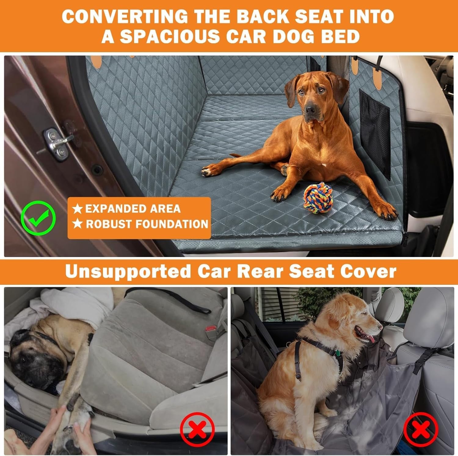 Dog Back Seat Extender Hard Bottom Waterproof Car Seat Cover Non Slip