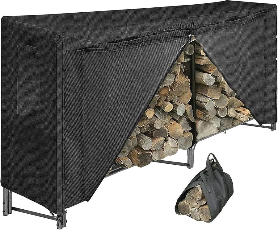 8ft Heavy Duty Log Rack & Cover Set – Waterproof Firewood Holder Outdoor
