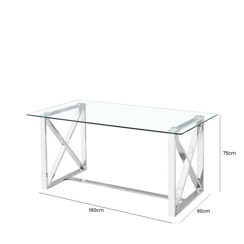 Glass Dining Table Modern Square Chrome Frame Minimalist Zen Style