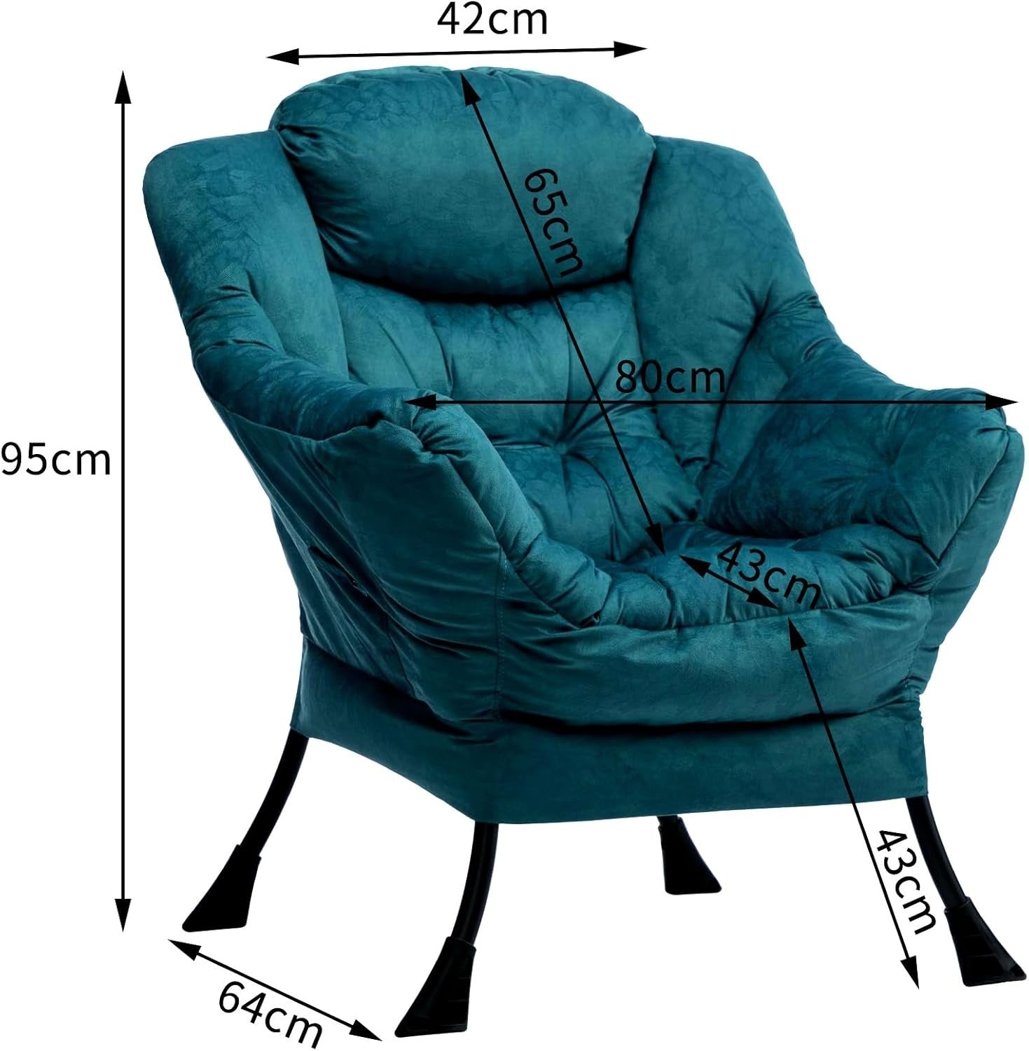 Velvet Blue Green Armchair Living Room Bedroom Lounge Chair Comfy Relax Seat