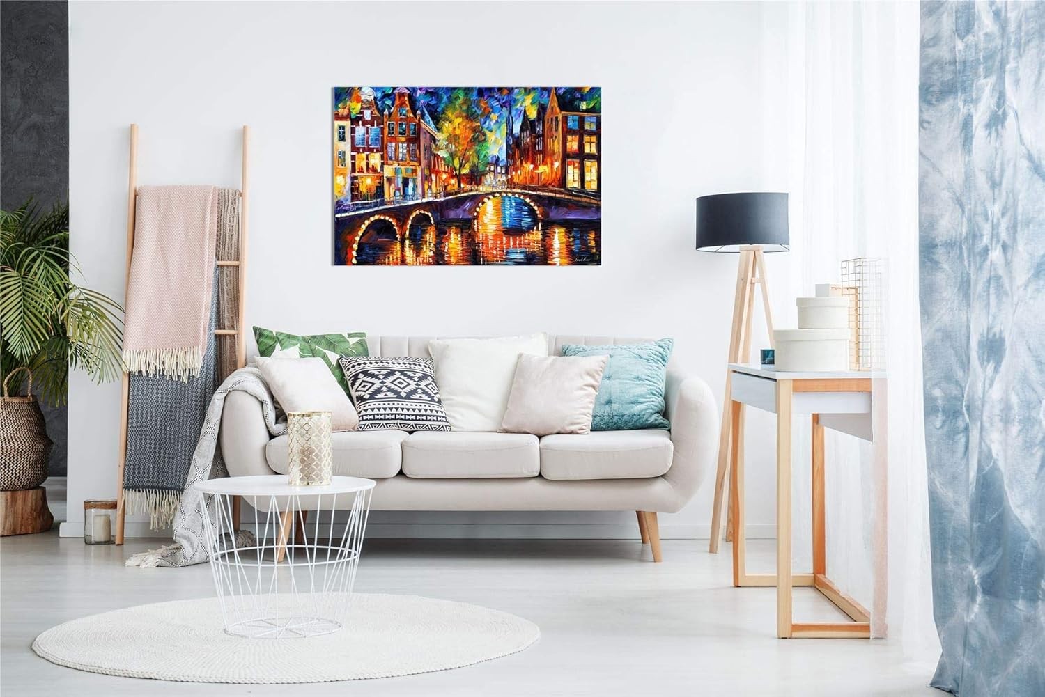 Large Canvas Wall Art Amsterdam Bridge Canal Painting Living Room Home Decor 18x