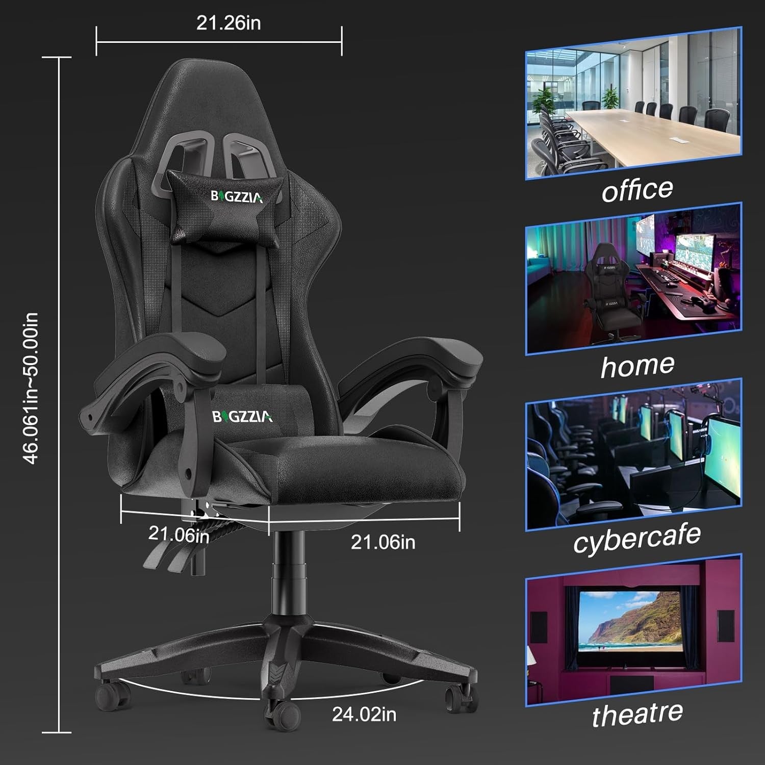 Ergonomic Gaming Chair Reclining Office Desk Chair Black
