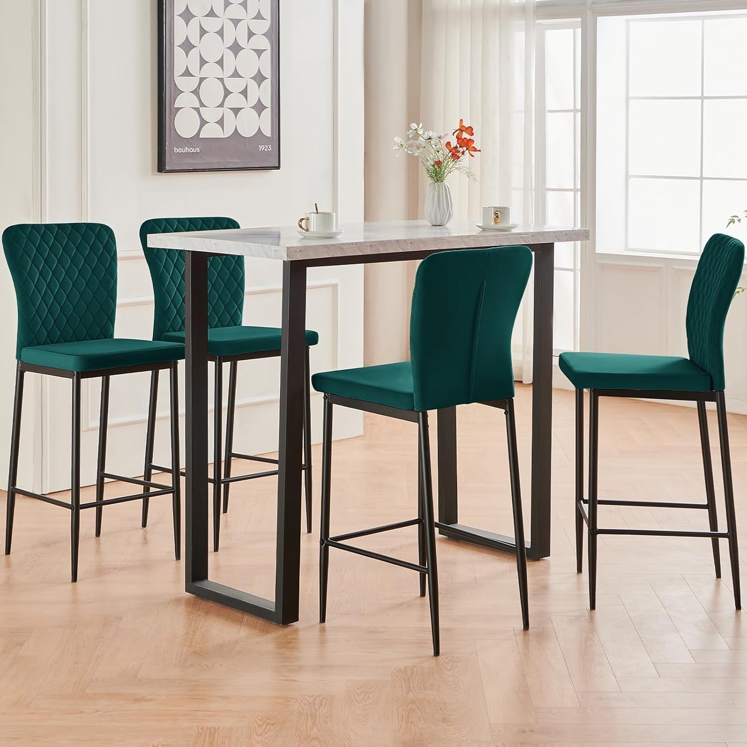 Black Velvet Bar Stool Set 4 – High Counter Kitchen Island Chairs