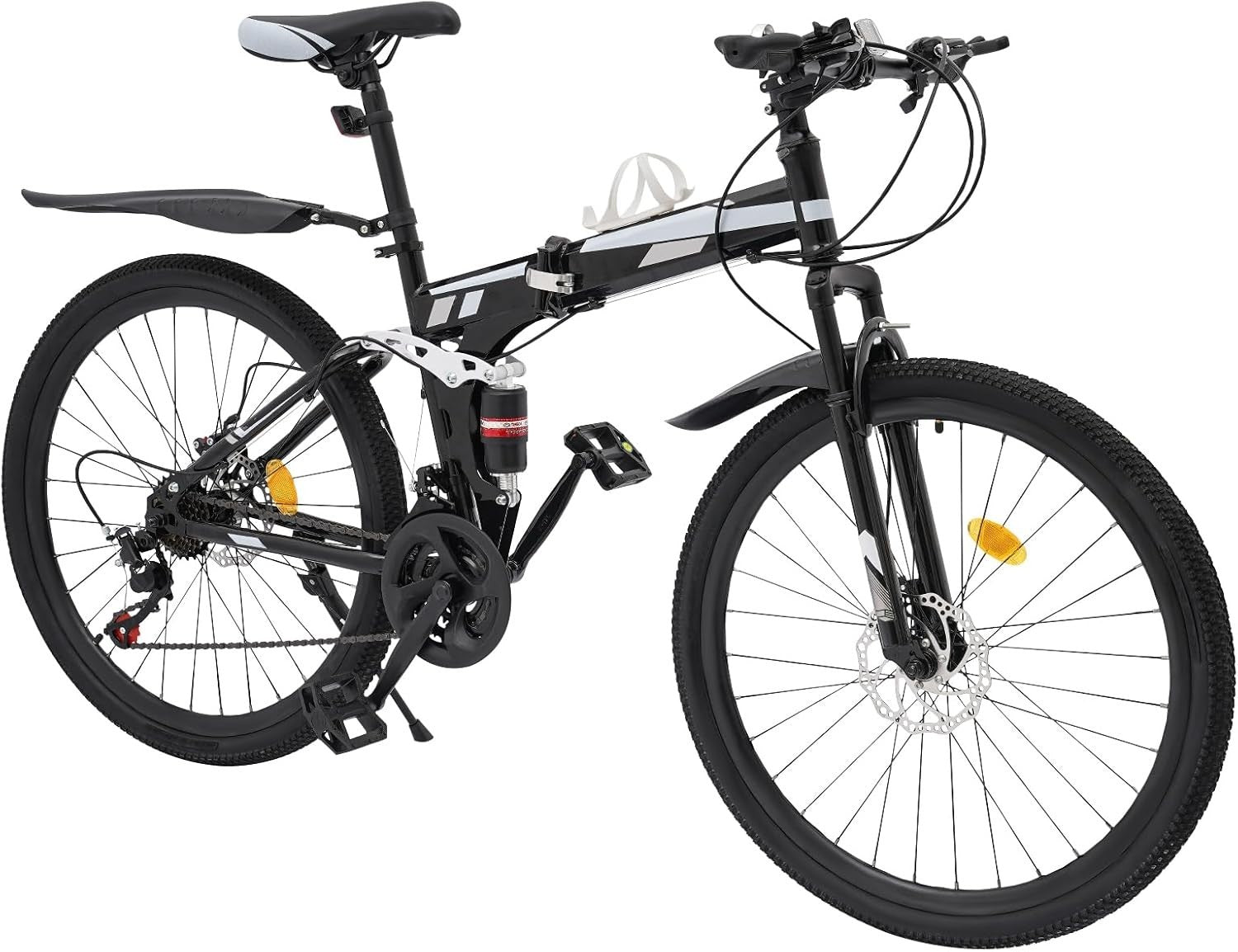 26" Folding Mountain Bike 21-Speed Dual Disc Brakes Full Suspension MTB
