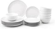 18pc Porcelain Dinnerware Set White Plates Bowls Microwave Dishwasher Safe