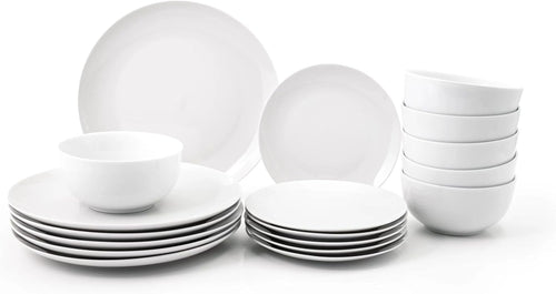 18pc Porcelain Dinnerware Set White Plates Bowls Microwave Dishwasher Safe