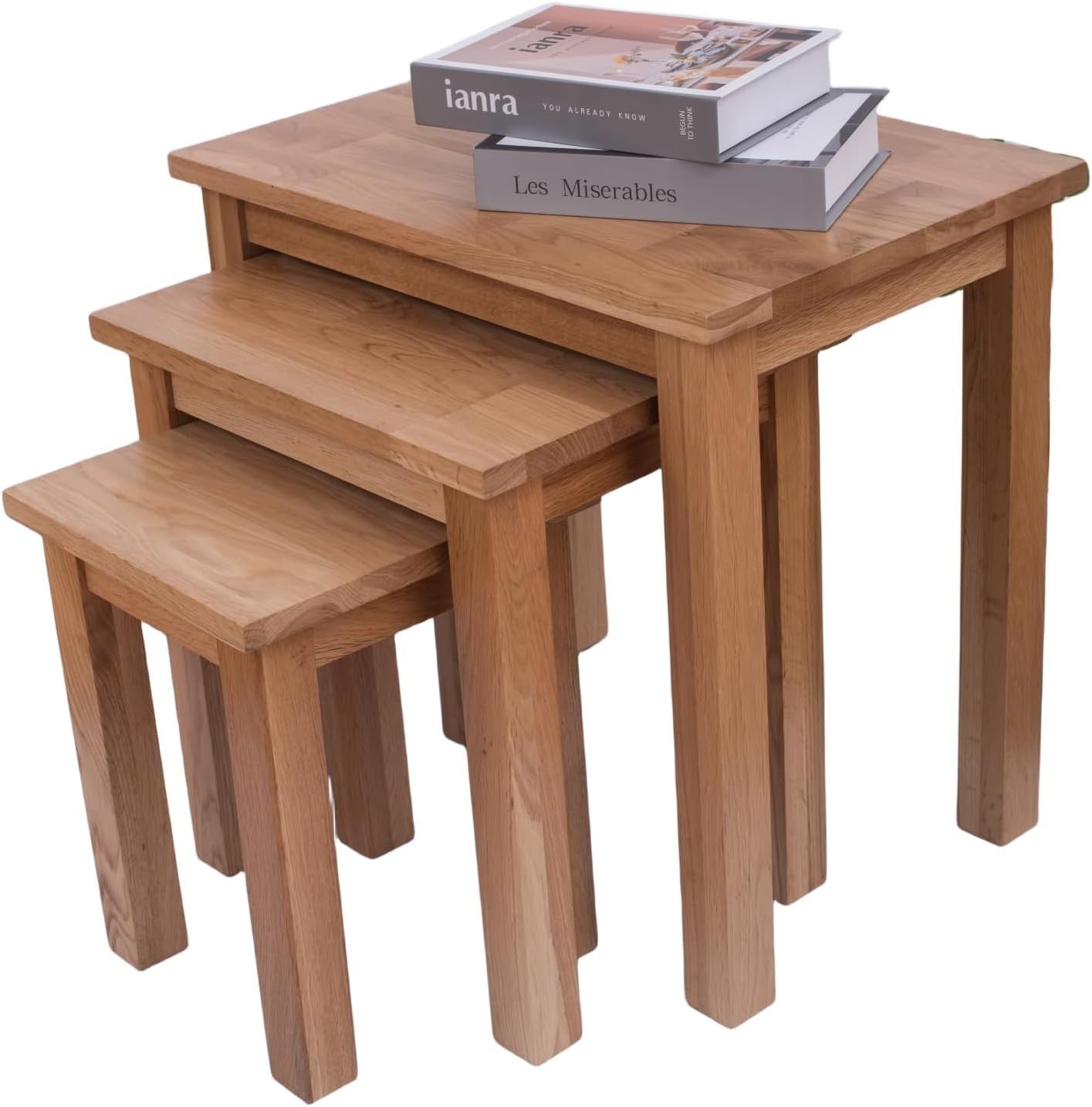 Space Saving Oak Nesting Tables Set of 3 Side End Coffee Living Room Natural