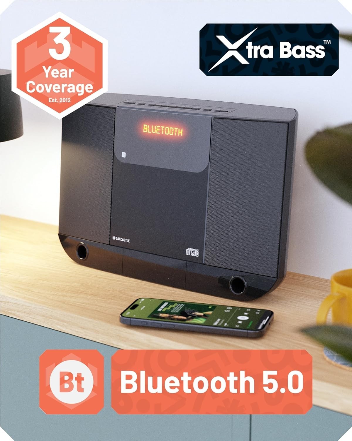 Wall Mountable CD Player Bluetooth HiFi Stereo System 40W FM AUX MP3 Remote