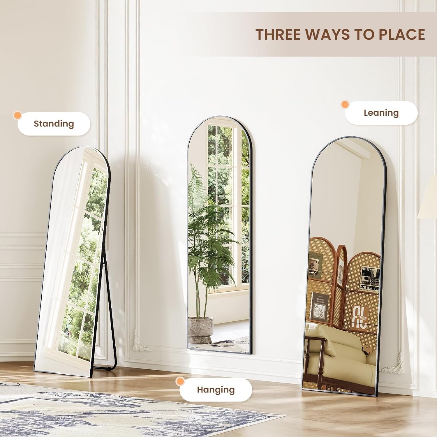 Large Full Length Arched Floor Mirror 160x50cm with Stand, Sleek Metal Frame