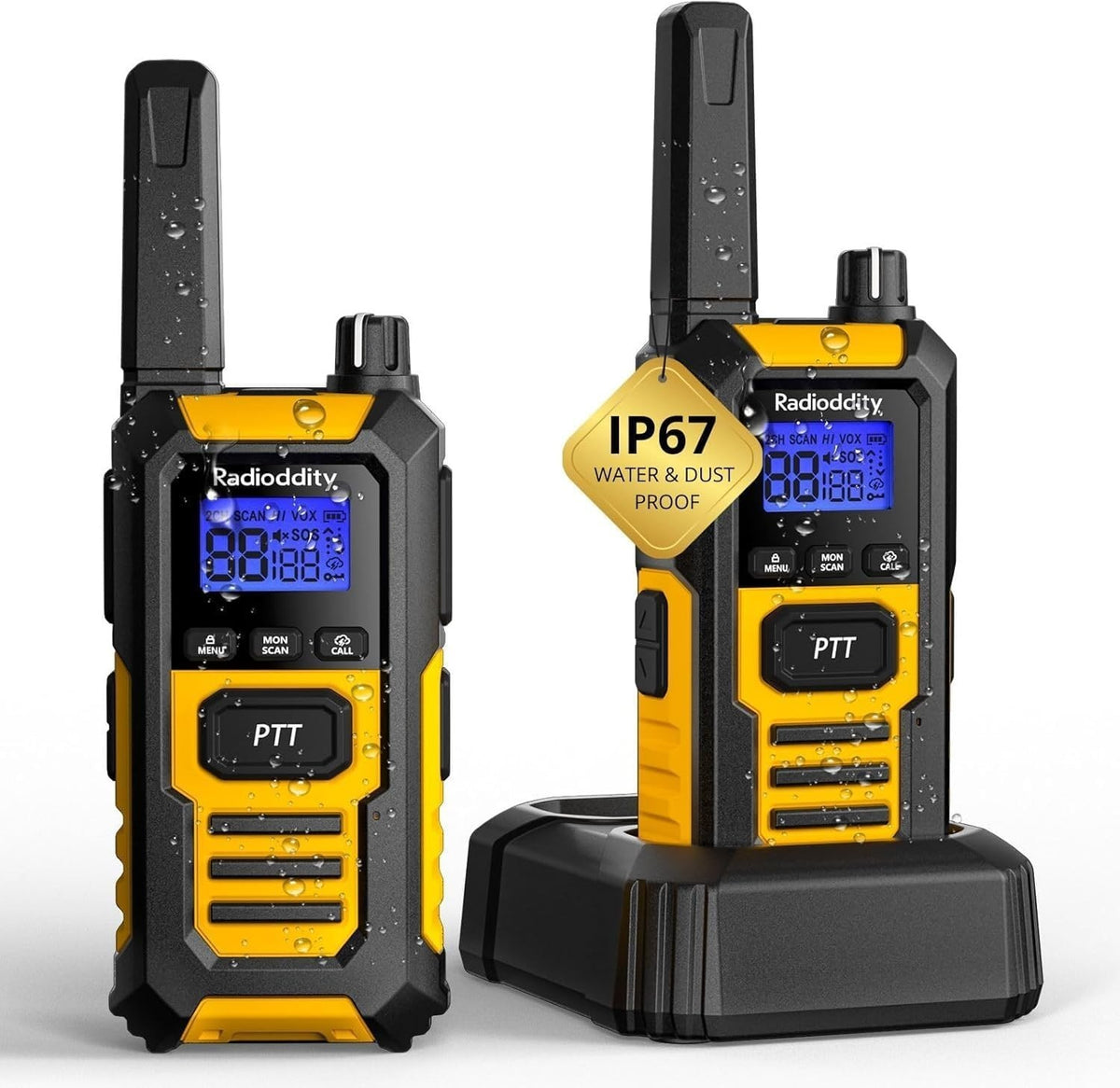 IP67 Waterproof Walkie Talkies 2 Pack 6KM Range Rugged Two Way Radio