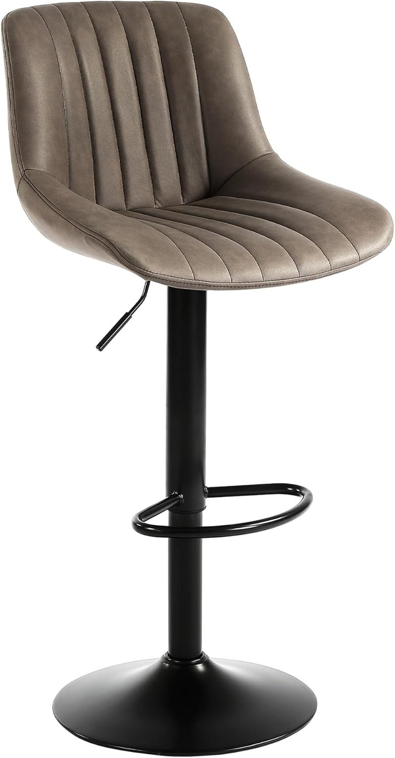 Brown Adjustable Swivel Bar Stool PU Leather Modern Counter Chair