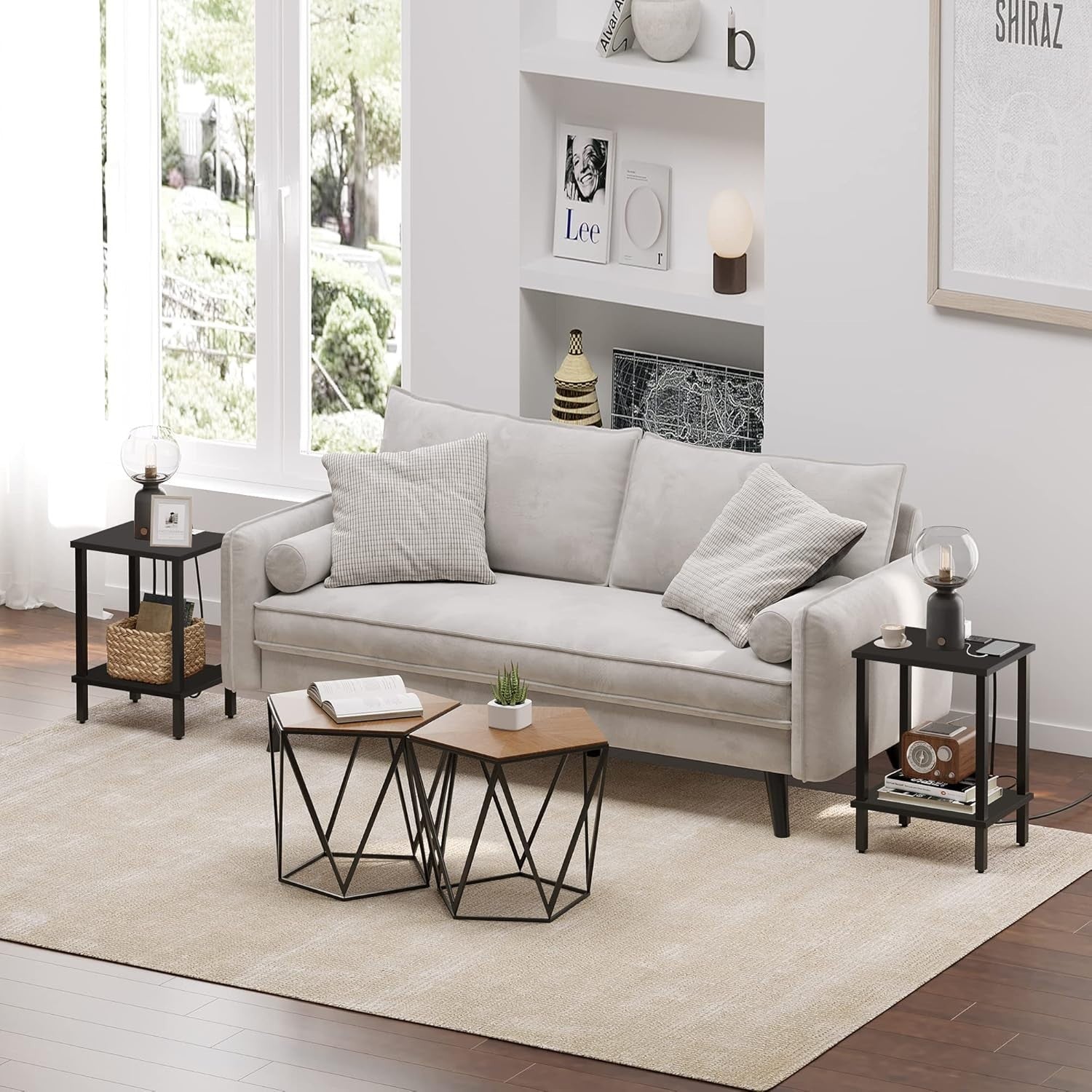 Black 2-Tier Side Table 40x30x55 cm | Bedside & End Table for Small Spaces