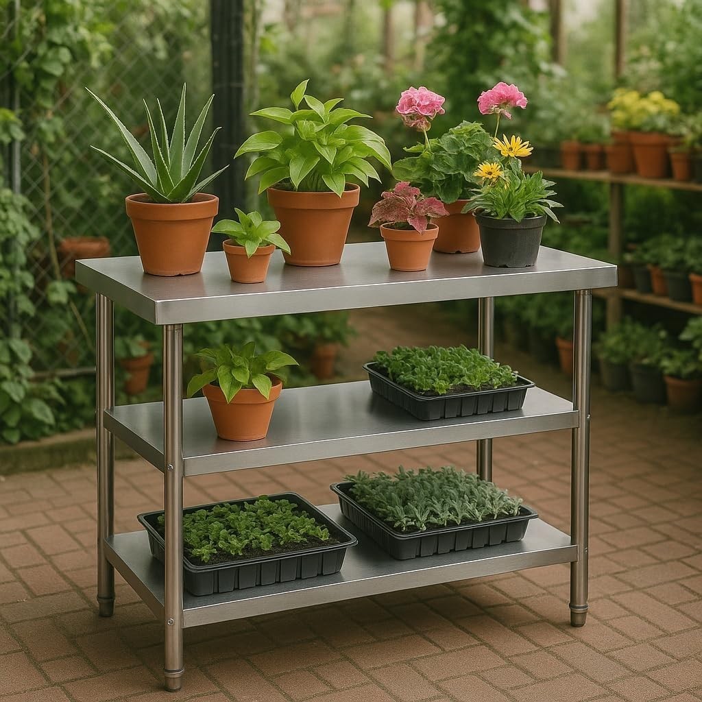 Stainless Steel Work Table 120x60x85cm with 2 Shelves Height Adjustable