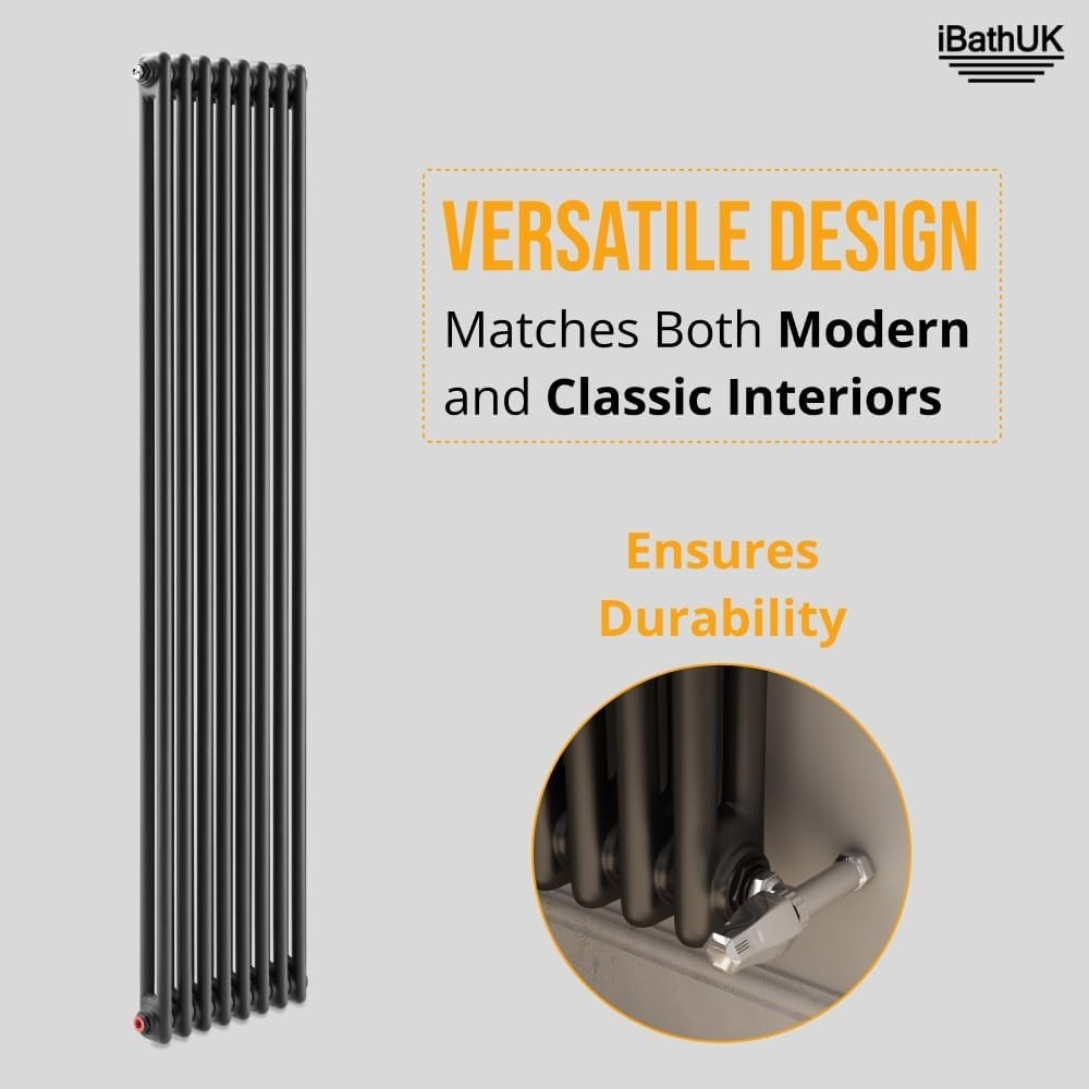 Minimalist 2 Column Bathroom Radiator Matt Anthracite 1800x380mm High Heat
