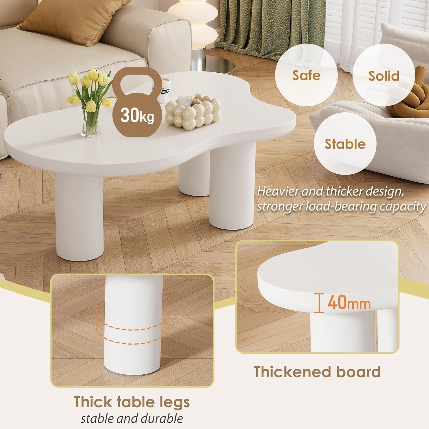 Unique Cloud-Shaped Coffee Table, Spacious 107x66x40.5cm, Modern & Stable