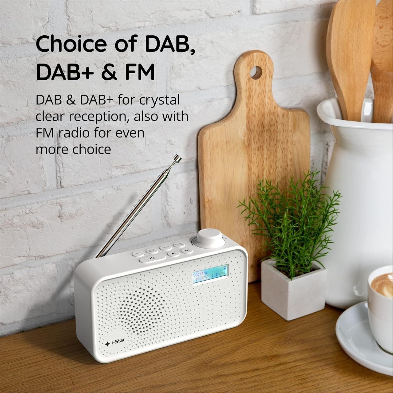 Portable DAB DAB+ FM Radio USB Rechargeable LCD Display White