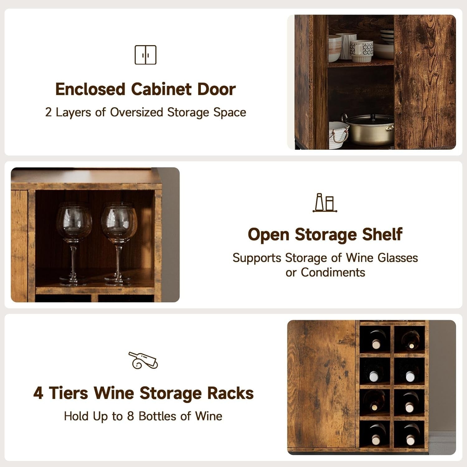 Rustic Sideboard Cabinet with Wine Rack Storage | 2 Door Cupboard | 90cm Console