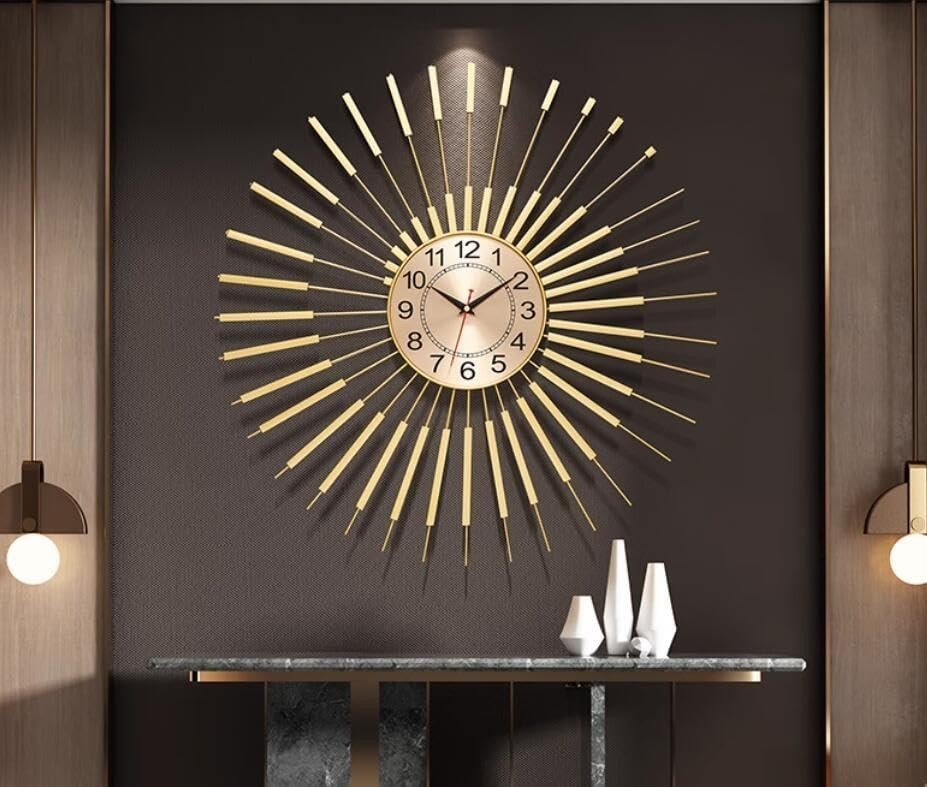 Gold Sunburst Wall Clock 60cm – Silent Modern Decorative Home Art Clock