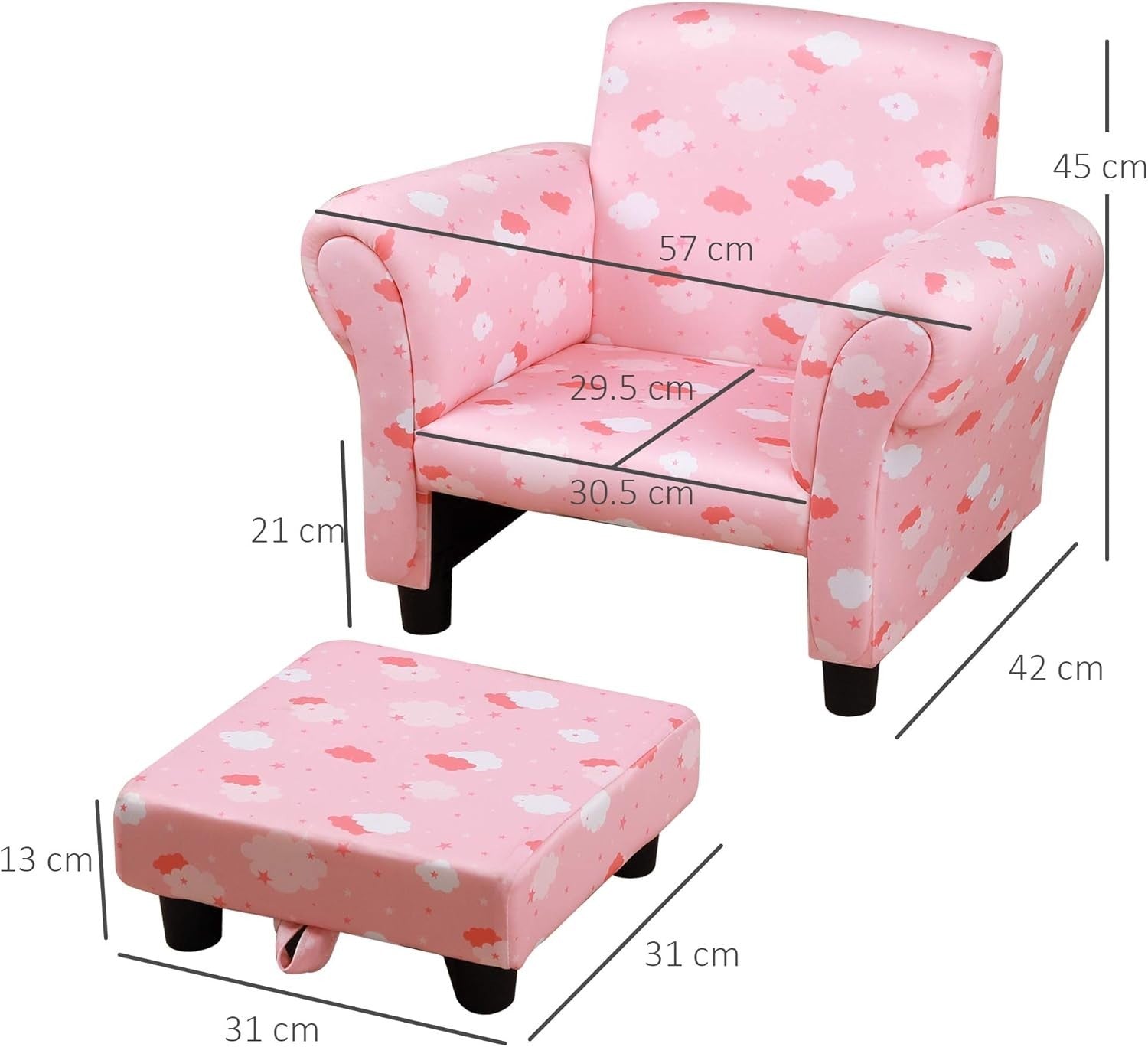 Toddler Armchair with Footrest Kids Sofa Chair Pink Cloud Star Design 18-36M
