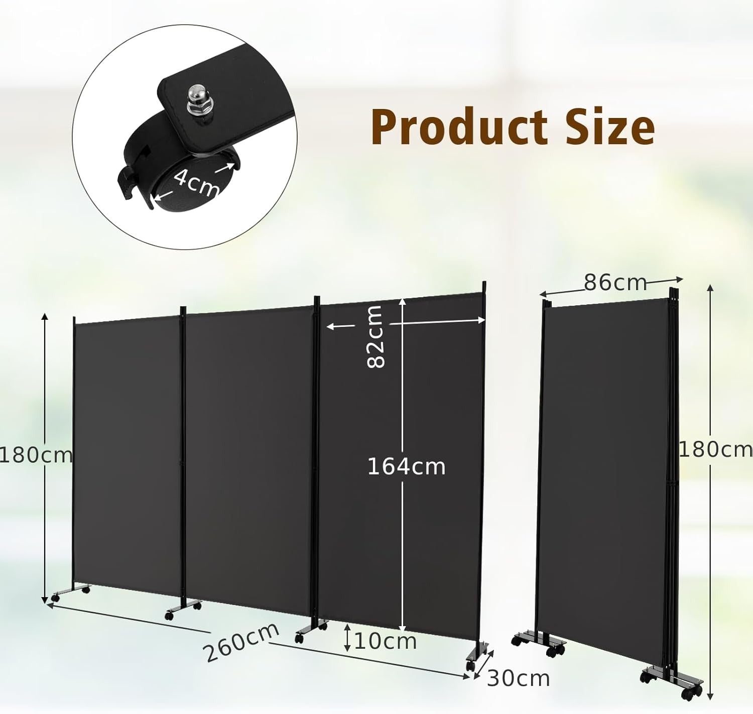 3-Panel Grey Folding Room Divider 260x30x180cm Privacy Screen Partition