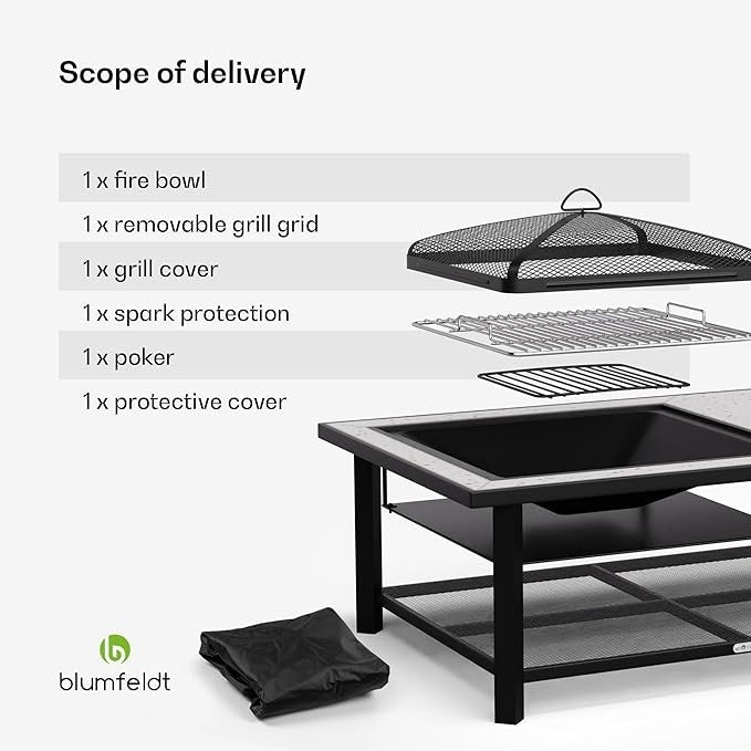 3-in-1 Fire Pit Table BBQ Outdoor Heater & Dining Table Terrazzo Top 122cm