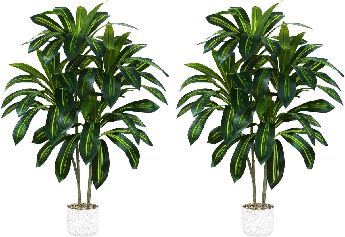 2PCS 120cm Dracaena Artificial Trees in Pots Lifelike Indoor Home Decoration